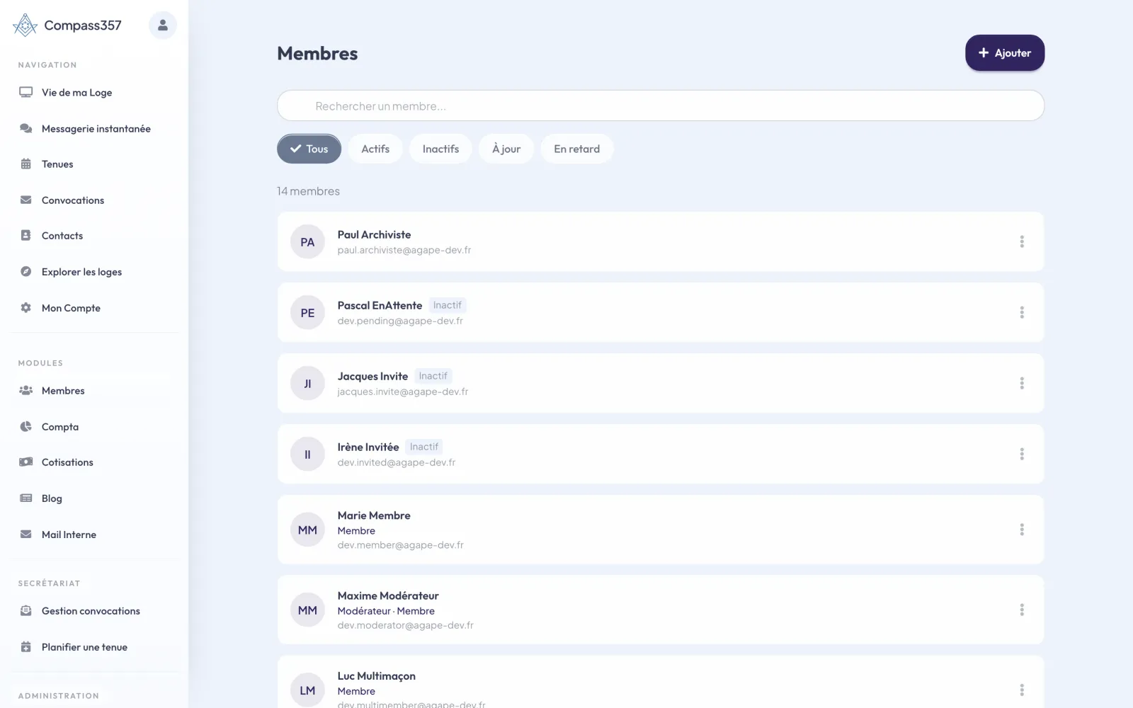 Gestion des membres de la loge dans Compass357